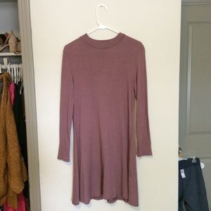 Purple midi mock neck swing dress